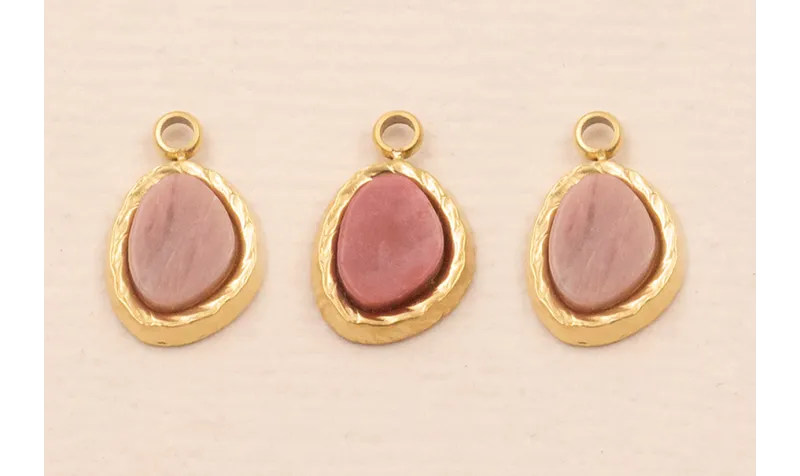 Colgante Acero Inox. 316L 9*5mm con Piedra Rosa