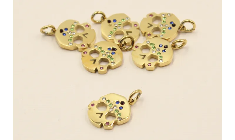 Calavera Acero Inoxidable Brillos 14*16mm Oro Calavera Acero Inoxidable Brillos 14*16mm Oro