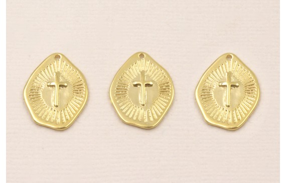Chapa Irregular Cruz 20*15mm Baño Oro 3micras 18k