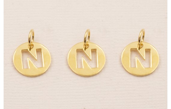 Colgante letra N 10mm Baño Oro 18K, 3Micras