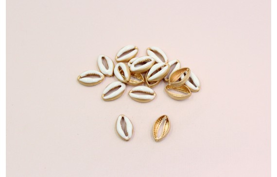 Pieza caracola  pasante 15*9mm Oro Mate y Blanco