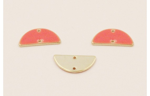 Cuenta Semicirculo de 15mm Dorado esmalte Coral