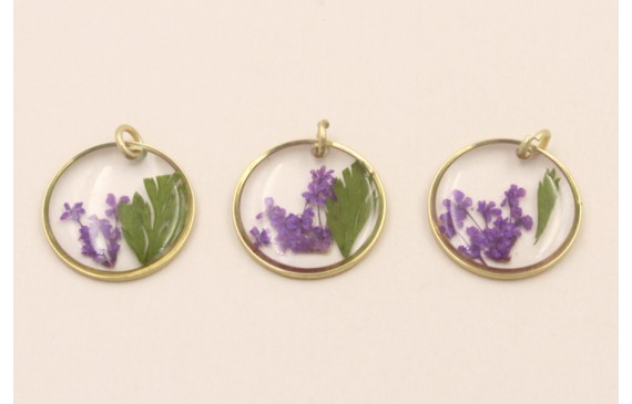 Colgante disco Cristal 14mm con Flores Moradas