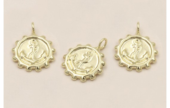 Colgante Acero Inox. Disco estriado Ancla 11mm Oro Colgante Acero Inox. Disco estriado Ancla 11mm Oro