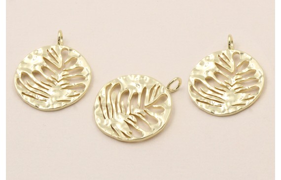 Acero Inox.Colgante Chapa hojas labradas 16mm Oro Acero Inox.Colgante Chapa hojas labradas 16mm Oro