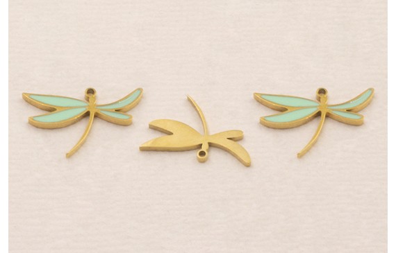 Cuenta Libélula 17*11mm Acero Turquesa y Oro