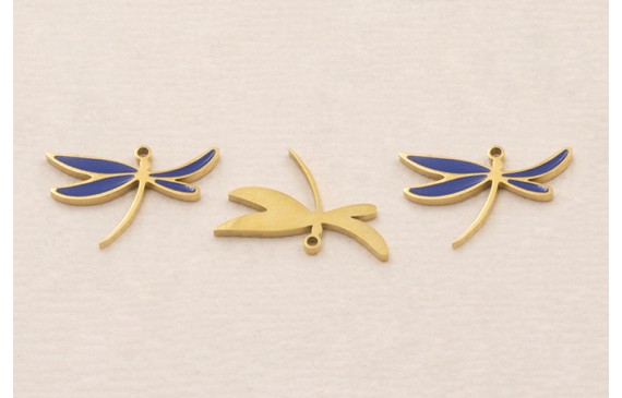 Cuenta Libélula 17*11mm Acero Inox. Azul y Oro