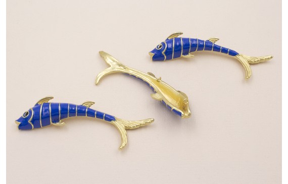 Cuenta Pez 80*15mm Dorado Mate Esmalte Azul Cuenta Pez 80*15mm Dorado Mate Esmalte Azul