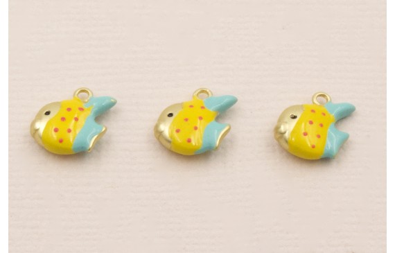 Colgante Pez 10*8mm Pintado Turquesa y Amarillo