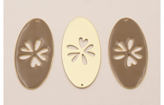 Cuenta Ovalo 40*20 esmaltado Visón con Flor calada Cuenta Ovalo 40*20 esmaltado Visón con Flor calada