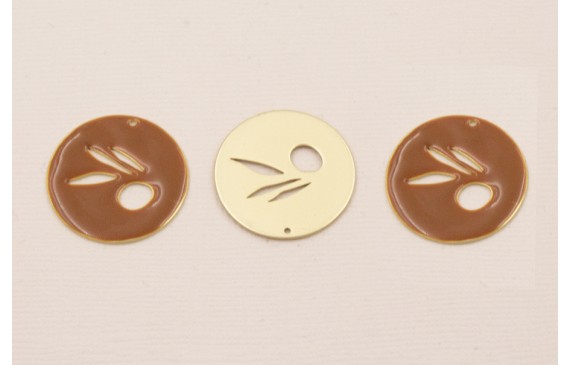 Disco 25mm esmalte marrón con Hoja Calada Disco 25mm esmalte marrón con Hoja Calada