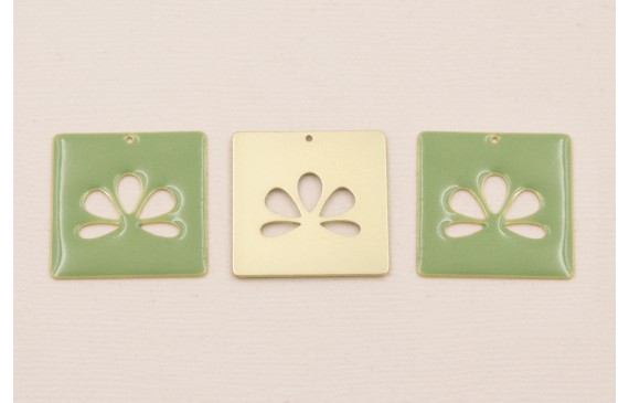 CuentCuadrado 25mm esmalte verde Oliva Flor Calada CuentCuadrado 25mm esmalte verde Oliva Flor Calada