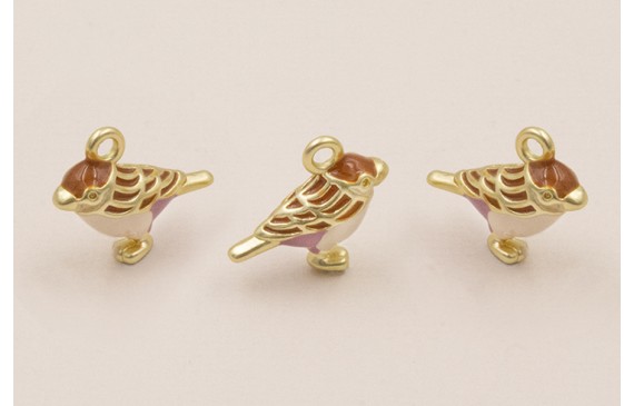 ColgantePájaro 15*17 Esmalte Rosa, Lila y Marrón