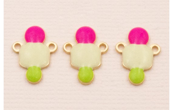 Colgante 12*10 verde, Fuxia y Piedra Dorado Mate