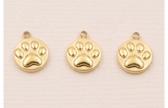 Cuenta Disco Huella Perro Acero Inox 316L 8mm Oro