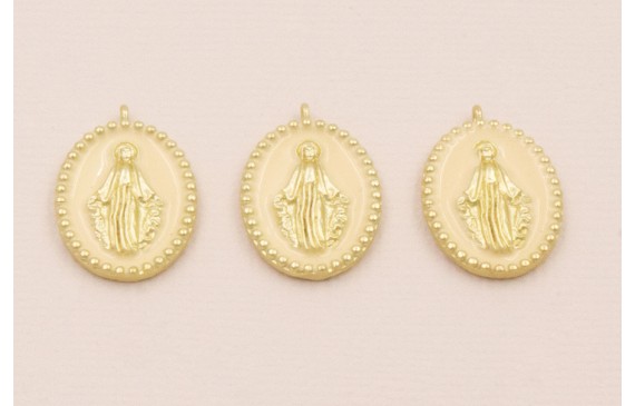 Colgante Ovalo Virgen cazoleta con esmalte Beige