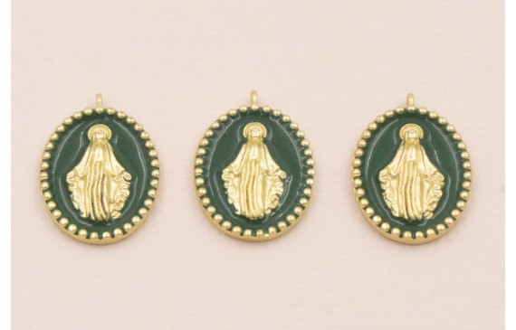 Colgante Ovalo Virgen cazoleta con esmalte Verde