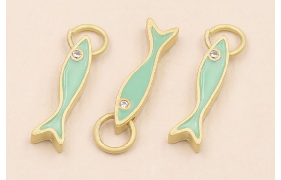 Colgante Pez esmaltado verde 15*3mm con arandela Colgante Pez esmaltado verde 15*3mm con arandela