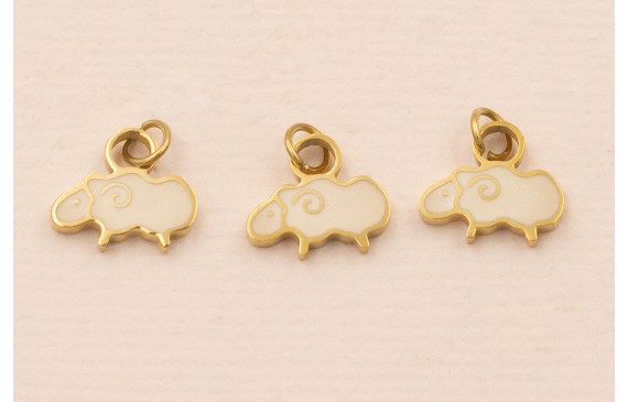 Colgante Oveja Acero 316L 9*5mm Esmalte Blanco