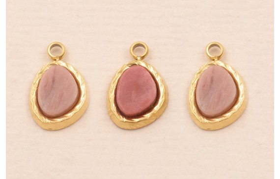 Colgante Acero Inox. 316L 9*5mm con Piedra Rosa