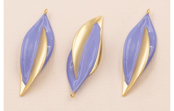 Colgante Hoja Bicolor 40*12mm Oro Mate y Azul