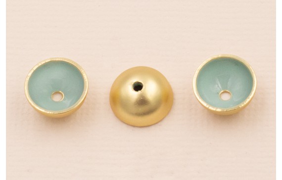 Semi Bola de 10mm con esmalte Turquesa Oro Mate Semi Bola de 10mm con esmalte Turquesa Oro Mate
