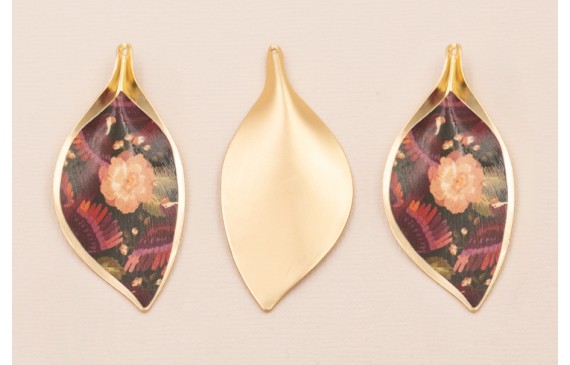 Cogante Hoja 56*26mm Oro Mate Flor Rosa y granate Cogante Hoja 56*26mm Oro Mate Flor Rosa y granate