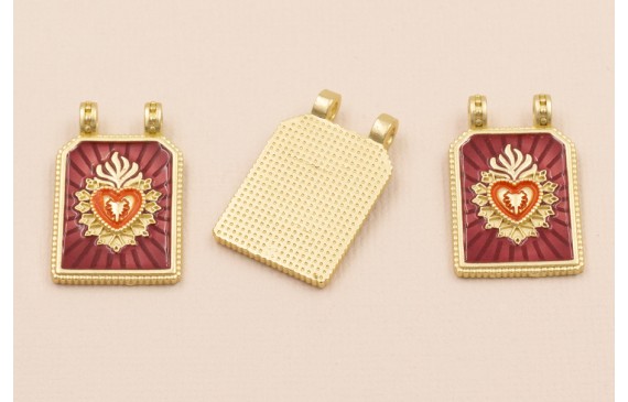 Medalla Sagrado Corazón 30*17 Granate y Naranja