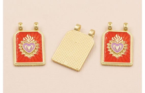 Medalla Sagrado Corazón 30*17 Naranja y Lila