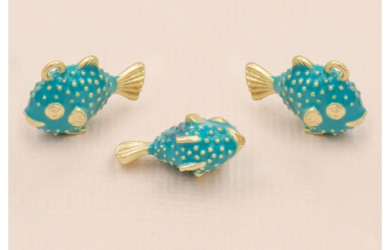 Colgante Pez Globo 20*13mm esmalte Turquesa O.Mate