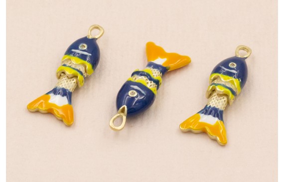 Pez Articulado Esmalte Azul, Amarillo Blanco 20*10