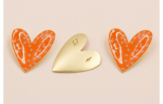 Colgante Corazón 35*30 Naranja y Motas Turquesa