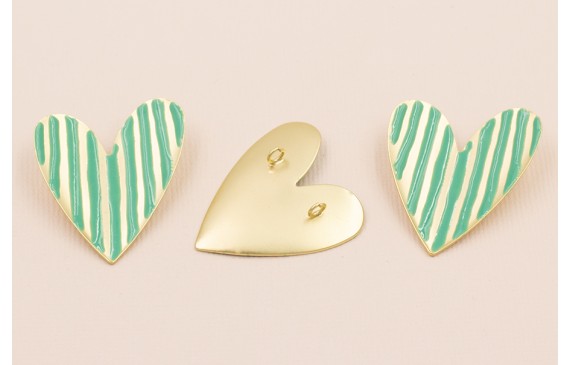 Colgante Corazón 35*30 Lineas Turquesas y Oro Mate