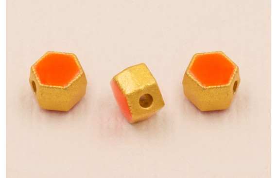 Entrepieza Hexagonal 5*5*4mm Oro Esmalte Naranja Entrepieza Hexagonal 5*5*4mm Oro Esmalte Naranja