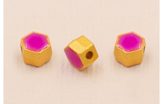 Entrepieza Hexagonal 5*5*4mm Oro Esmalte Morado Entrepieza Hexagonal 5*5*4mm Oro Esmalte Morado