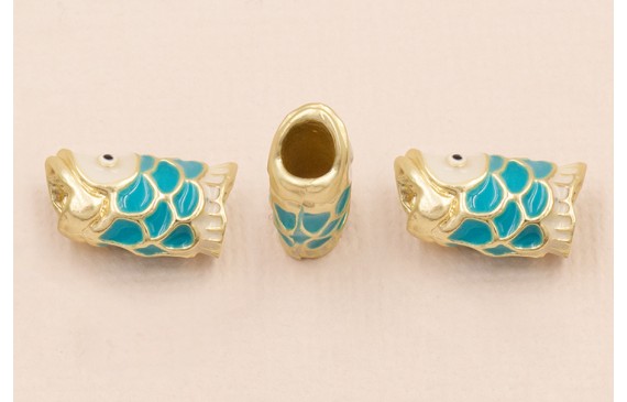 Entrepieza Pez 15*8 Turquesa y Beige Agujero 4mm