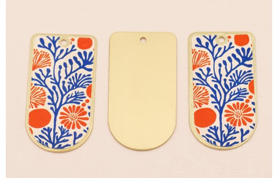 Pieza 50*25 Oro mate Corales Rojos y Azules Pieza 50*25 Oro mate Corales Rojos y Azules