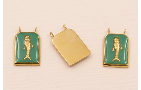 Colgante Chapa Pez Stainless Steel 25*15 Verde