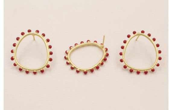 Pendiente Aro 26*22mm Bolas Coral Pendiente Aro 26*22mm Bolas Coral