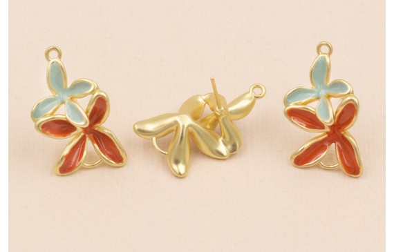 Pendiente Doble Flor 30*18 Oro Mate Turquesa Teja Pendiente Doble Flor 30*18 Oro Mate Turquesa Teja