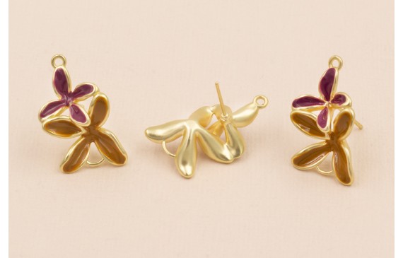 Pendiente Doble Flor 30*18 Mostaza y Cardenal