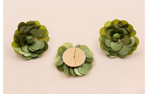Pendiente Flor Lentejuela 30mm diametro Verde Mate