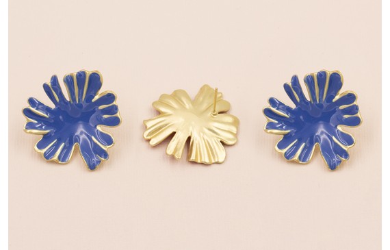 Pendiente Flor Oro Mate esmalte Azul 33mm diametro