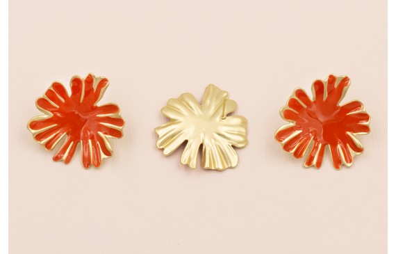 Pendiente Flor Oro Mate esmalte Naranja teja 33mm