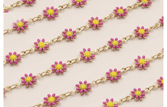 Cadena Marganitas 6mm diametro Fuxia + Amarillo