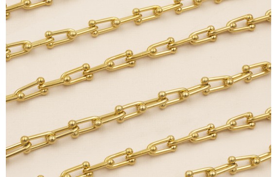 Cadena Acero eslabón herradura 15*6mm Baño Oro