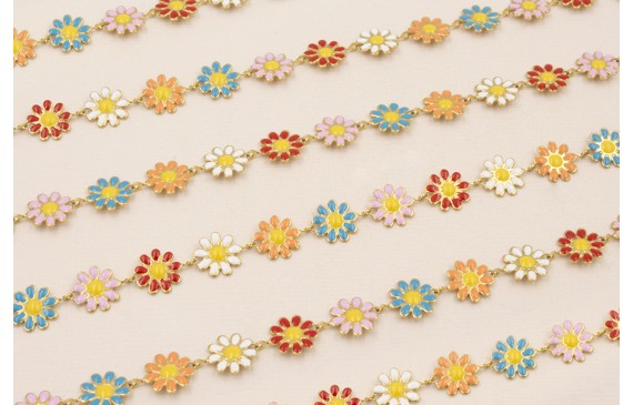 Cadena Acero margaritas multicolor de 10mm Oro