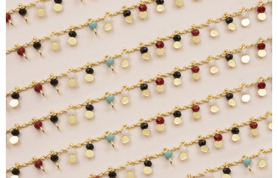 Cadena Discos 3mm con Piedra Multicolor Baño Oro Cadena Discos 3mm con Piedra Multicolor Baño Oro