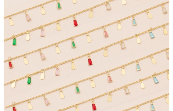 Cadena Oro Mate colgantes cristal multicolor 10mm