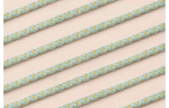 Cordón de 3mm con Hilo Dorado Color Turquesa